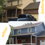 Blue Body, White Trim, Dk Orange Door paint colors on exterior house