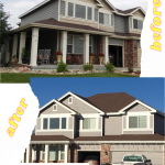 Greige Body, White Trim paint colors on exterior house