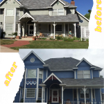 Med Blue Body, White Trim, Dk Blue and Red Accents paint colors on exterior house