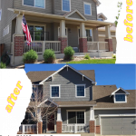 Med Grey Body, White Trim, Red Accent paint colors on exterior house