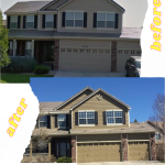 Tan Body, Cream Trim, Black Accent paint colors on exterior house